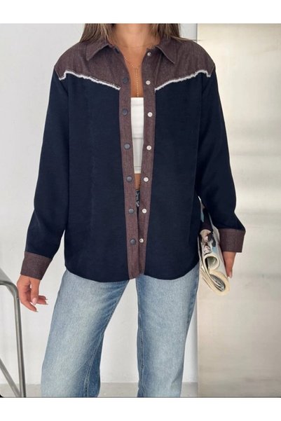 MİRVE BUTİK Denim Garnished Shredded Shirt Jacket