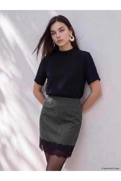 LC Waikiki Alita City Farkıyla Soulife Anthracite Plain Mini Women's Skirt