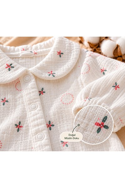 tinibud Gots Certified 100% Cotton Muslin Floral Patterned Natural Breathable Baby Girl Romper
