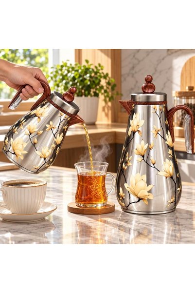 laverahome طقم ترمسين فضي بزهور الماجنوليا الصفراء الفاتحة |