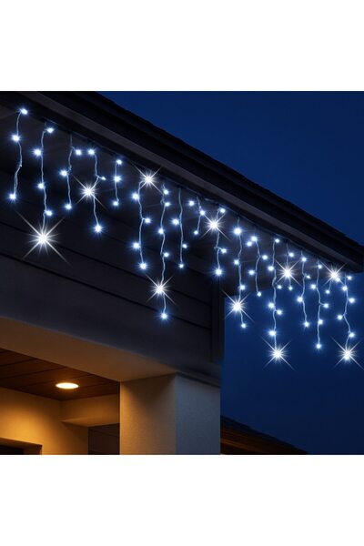 MOVETINO Instalație luminoasă tip perdea de gheață de Crăciun, 20m cu 400 de LED-uri alb rece cu efect intermitent, cablu gros din PVC alb pentru decorațiuni festive.