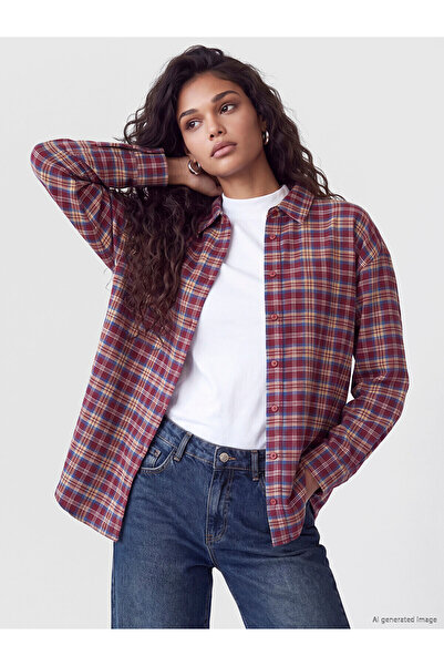 LC Waikiki TexX Store Kalitesi XSIDE Bordo Flanel Ekose Oversize Kadın Oduncu...