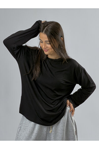 COCOPELLI Black Crew Neck Basic Women's Sweatshirt Coc3541