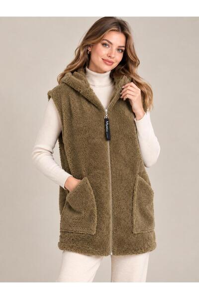 Orly More Peluş Teddy Fermuarlı Kolsuz Yelek