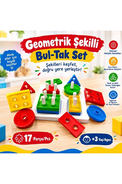 ÜÇGEN TOYS GEOMETRİK ŞEKİLLİ BUL-TAK SET+EĞİTİCİ+RENKLİ PARÇALAR+ÖĞRETİCİ+MON...
