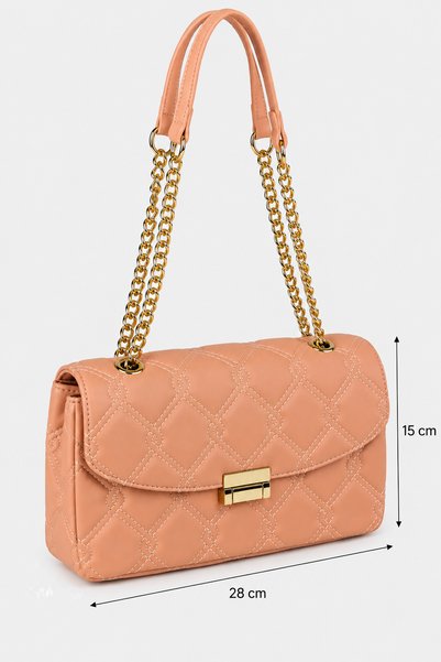 birizmoda Laila Women's Stitched Chain Strap Hand and Shoulder Bag-Powder