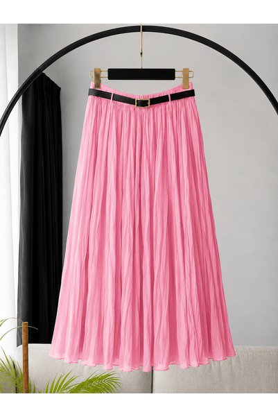 Hepsi Moda تنورة مجعدة بحزام - SG -1473 - وردي فاتح