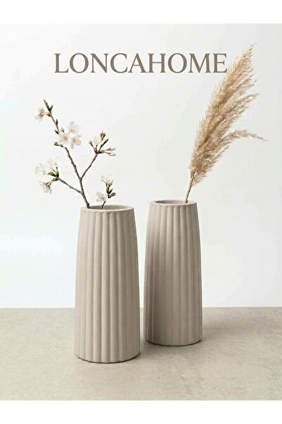 Lonca Home LONCAHOME 2'li Vazo Seti Çizgili Modern Dekoratif Vazo İkili