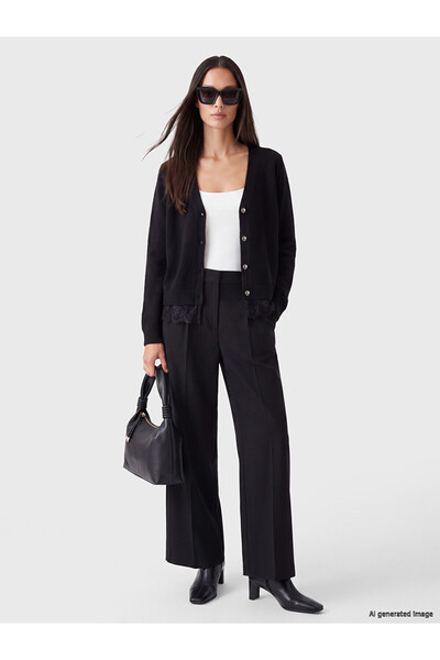 LC Waikiki Alita City Black Knitwear Plain Women's Cardigan with a Difference
