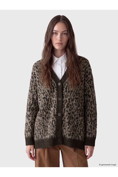 LC Waikiki Alita City Lcw Modest Brown Knitwear Leopard Midi Women's Cardigan...