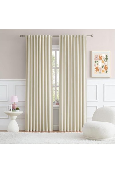 GENERAL DUALIFE Cream Beige Curtains 84 Inch Length - Back Tab Pleated Room D...
