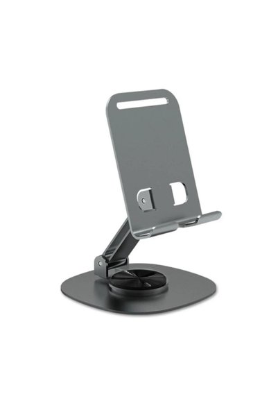 Home Desktop Metal Phone Holder Base with Rotating Design Gray Color