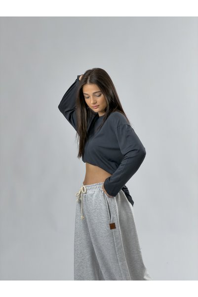 COCOPELLI Anthracite Crew Neck Basic Women's Sweatshirt Coc3549