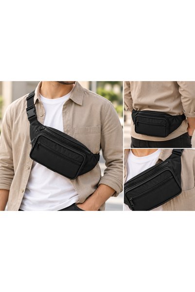 Dadacuq Unisex Black Waist Bag – Water-Resistant Multi-Compartment Crossbody Shoulder and Waist Bag 27X13X10 cm