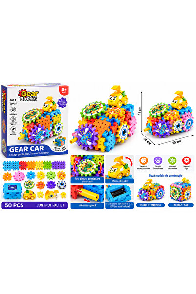 Generic Brand Set de construcție educativ Gear Blocks Gear Car, 50 piese, roț...