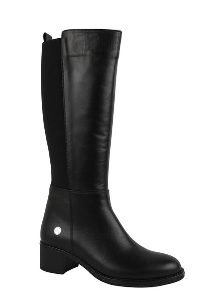 Mammamia Women's Boots 26K-2130 Black Genuine Leather with Flexible Elastic B...
