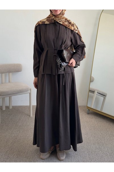 Hepsi Moda Ribbed Skirt Suit - 3523 Bitter Brown
