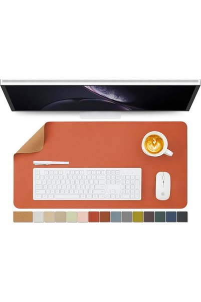 HOMIEAZICOZI Natural Cork Leather Large Desk Pad, Double-Sided Waterproof Des...