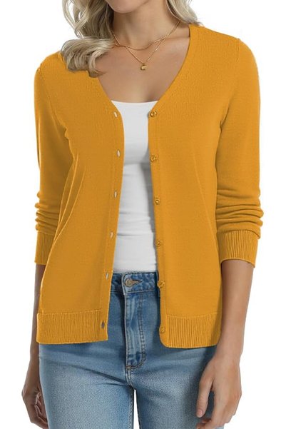 GENERAL QUALFORT Women's 100% Cotton Lightweight Cardigans Long Sleeve Knitte...