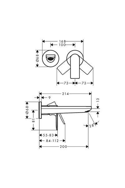 Vivis Baterie de lavoar încastrată Ornament Rebris E, pipă de 200 mm, crom
