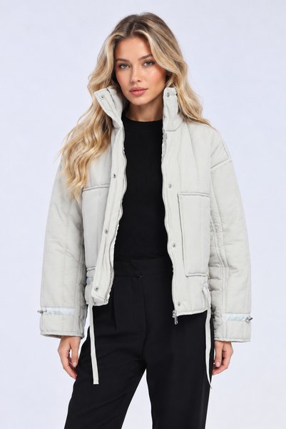 lavenora Kadın Fermuarlı Çıtçılı Astarlı Oversize Kapitone Mont
