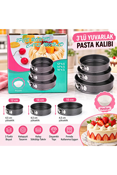pozitif pastacılık مجموعة من 3 قوالب صغيرة مستديرة للكيك والحلويات - 12 / 14 ...