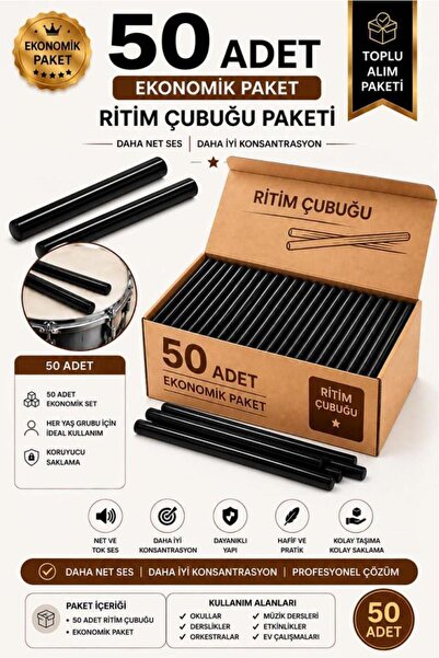 Örf-BT-25BK-25X Siyah Ritim Çubuğu Örf Aletleri Seti 25 cm Karbon Fiber Toptan Paket (25 Çift Tek Renk)