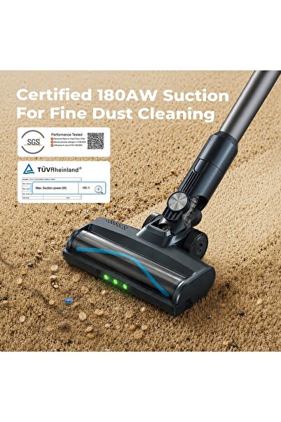 YABER Aspirator vertical fără fir HP20, putere de aspirație de 180 AW, putere motor de 500W, autonomie de până la 65 de minute, SenseClean AI pentru ajustare automată a puterii, filtrare HEPA H13, iluminare LED, motor fără perii.