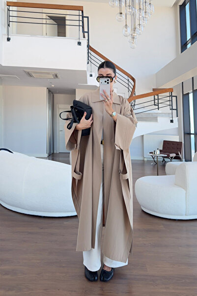NET OF NOT Emma Taş Rengi Oversize Pelerin Trençkot