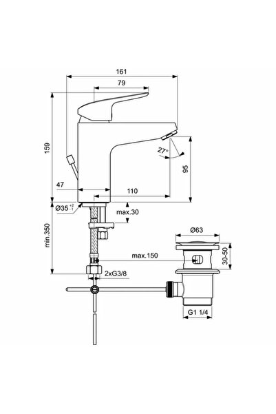 Vivis Baterie de lavoar tip mare CERAFLEX cu ventil din plastic