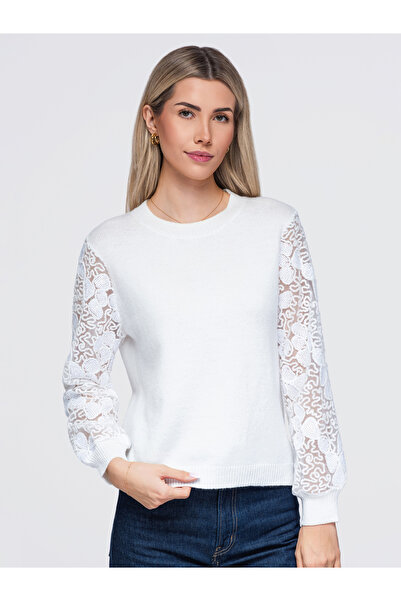 OMBRE Damenpullover, Schlichtes Design, V-Ausschnitt OW-SW-E0033 Weiß