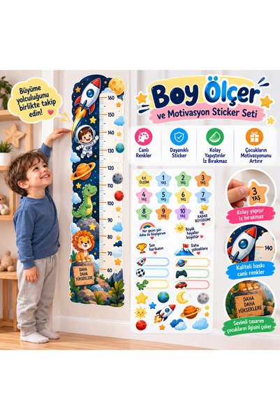 CraftSticker Boy Ölçer ve Motivasyon Sticker Seti – Çocuklar İçin Uzay Temalı