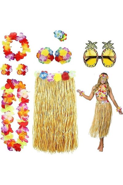 Alybrol 8 Pack Hula Skirt Costume Accessory Kit for Hawaii Luau Party - Danci...