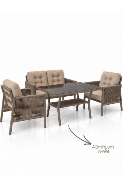 Çavdar Group Vena 2+1+1 Alüminyum Oturma Grubu 4 Kişilik Bahçe Balkon Teras Ç...