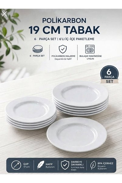 Adalinhome Polikarbon Kırılmaz Klasik Yemek Pilav Tabağı 19 cm (6 ADET)