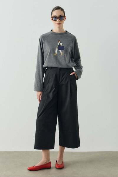 Molene Antrasit Big Bag Girl Baskılı Uzun Kol T-shirt