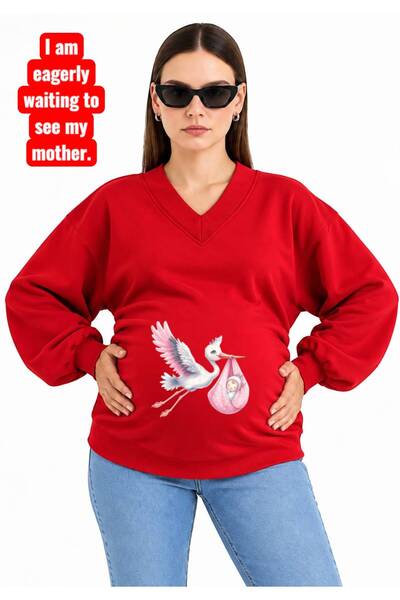 HELLO ROMA 3 Yarn Combed Cotton Baby Printed Pregnant Women's V-Neck Sweatshi...