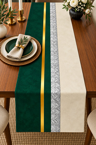 Vagonik Modern Gold Striped Runner 40X140 cm – Stylish Table Runner with Geom...