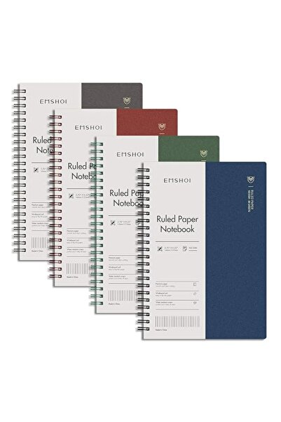 GENERAL EMSHOI Spiral Notebook College Ruled 4 Pack, 640 Pages A5 lined Journ...