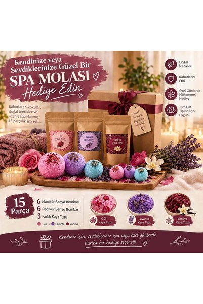 Genel Markalar 15 Parça Manikür Pedikür Spa Hediye Seti, 12'li Banyo Bombası ...