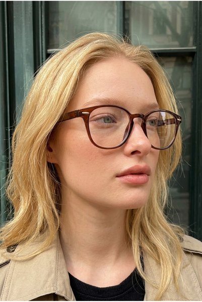 MACERATİ Retro Blue Light Protection Ultra Light Women's Blue Block Glasses with Havana Brown Frame