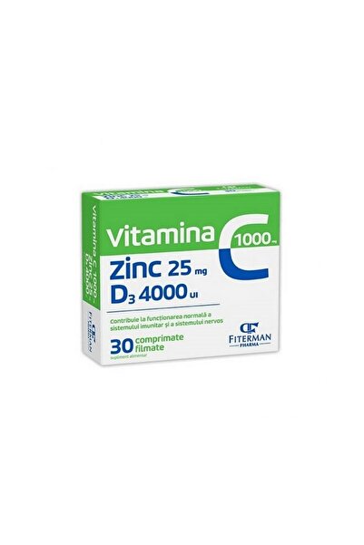 Fiterman Vitamina C 1000 mg + Zinc 25 mg + D3 4000 UI, 30 comprimate