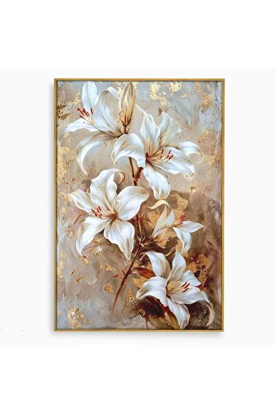 Luxcanva Tablou Canvas Crini Aurii 50x70 cm cu Rama Auriu Petale Floral Eleganta