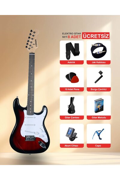 Gül Klavye Strat Kasa Elektro Gitar Seti