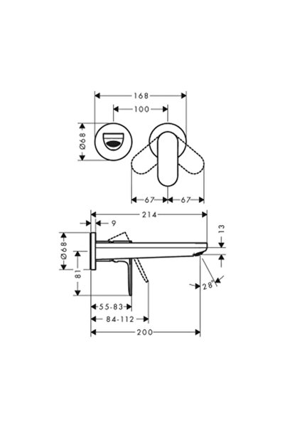 Vivis Baterie lavoar încastrată Ornament Rebris S, pipă 200 mm, negru mat