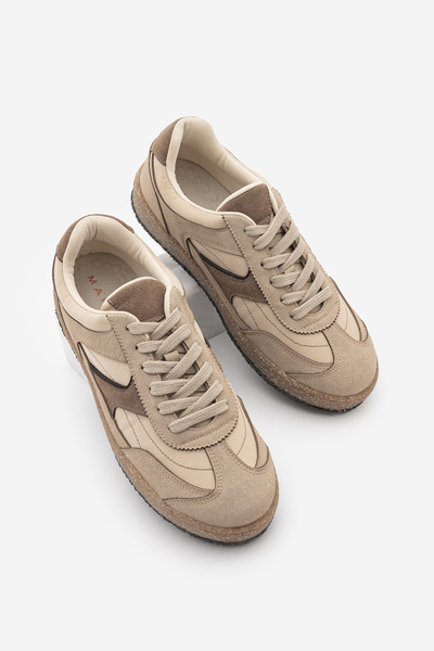 Marjin Kadın Çok Parçalı Süet Dokulu Retro Taban Bağcıklı Günlük Sneaker Mave...
