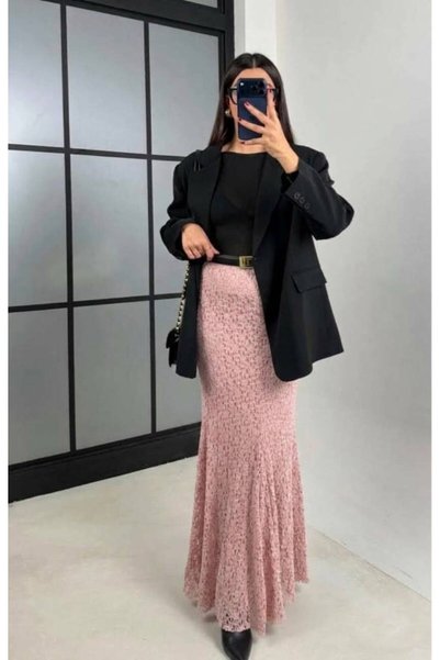 Olbia Women's Powder Pink Lace Lined Fishnet Skirt