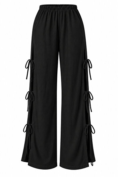 My Blog Black Side Slit Trousers with Tie Detail - 2Y3528