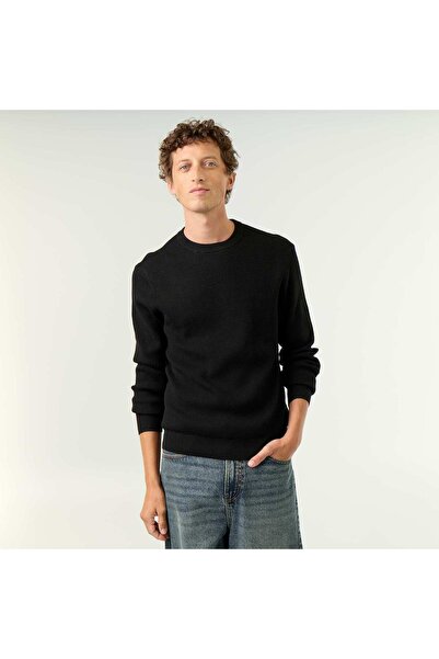 KIABI Waffle Knit Crew Neck Jumper Black