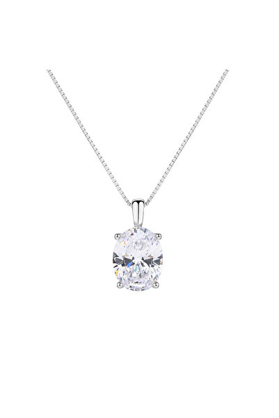 OEM Women's Necklace 925 Silver, rhodium plated, oval silver zirconia crystal...
